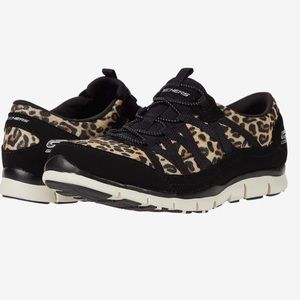 Skechers Gratis wild vibes memory foam leopard print slip in sneakers
